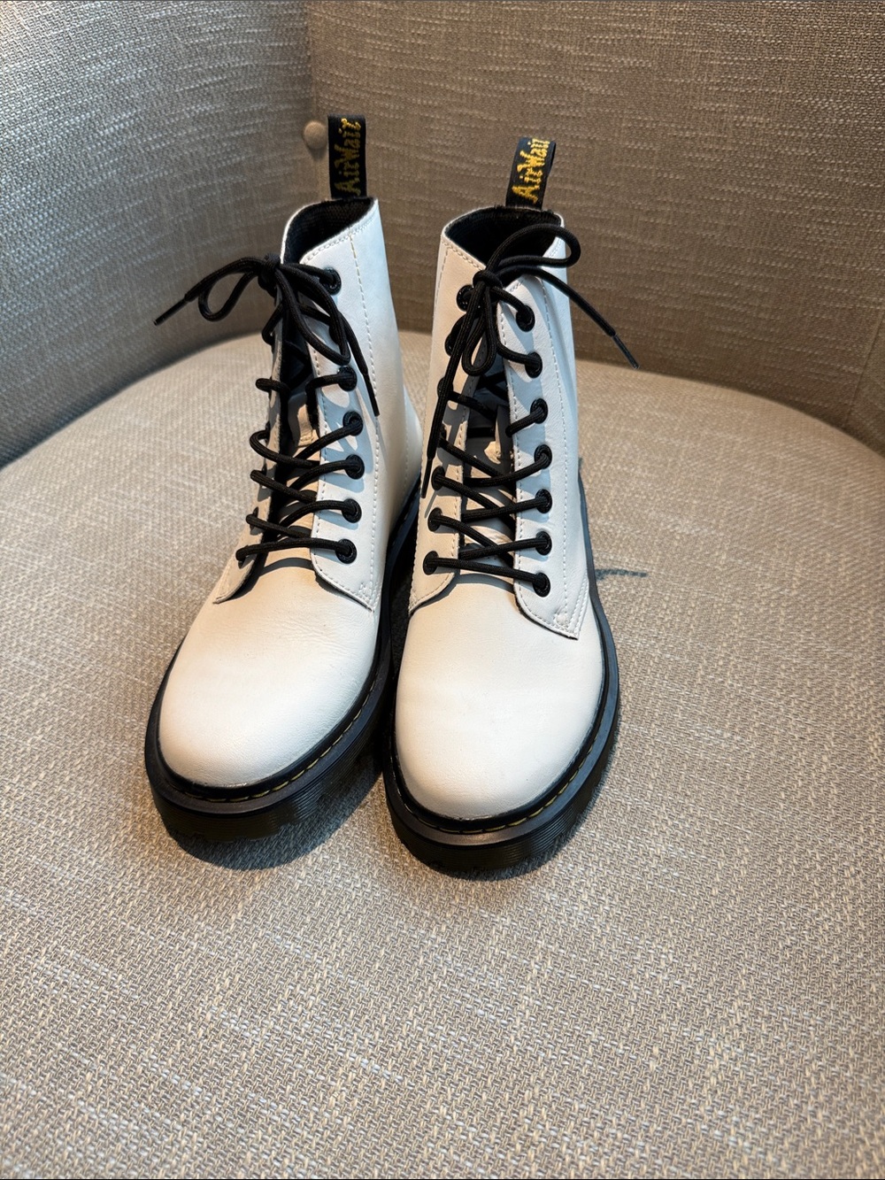 Dr. Martens White Lace-Up Combat Boots with Black Trim